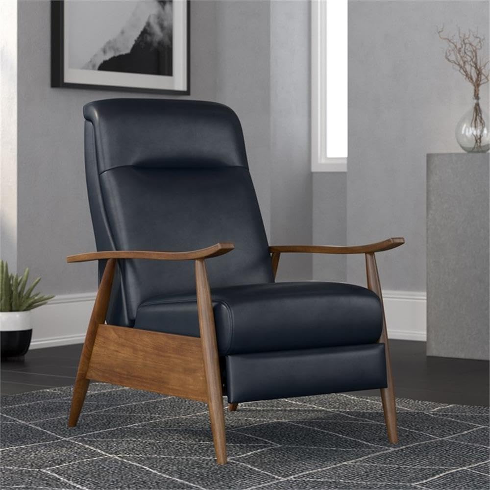 Comfort Pointe Solaris Midnight Blue Faux Leather Wooden Arm Push Back Recliner Chair